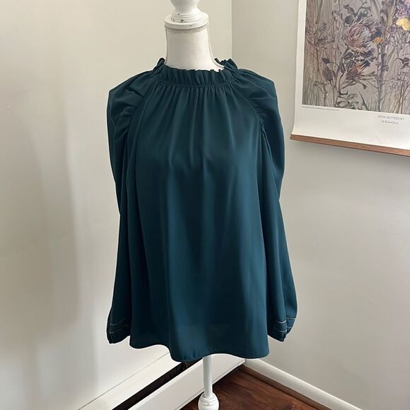 Brochu Walker teal puff sleeve Blouse medium - Picture 1 of 4